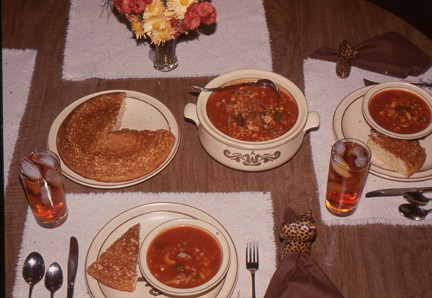 cornbread and a hearty venison vegetable soup