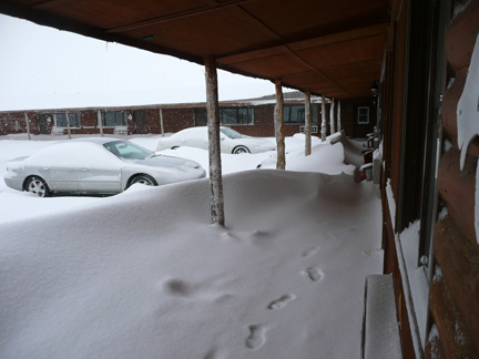 The scene outside the motel in Kyle, SD during the Pine Ridge Reservation hunt.