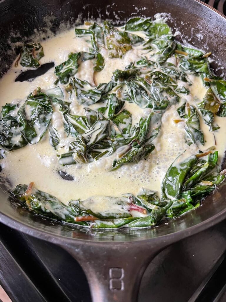pan of creamed greens