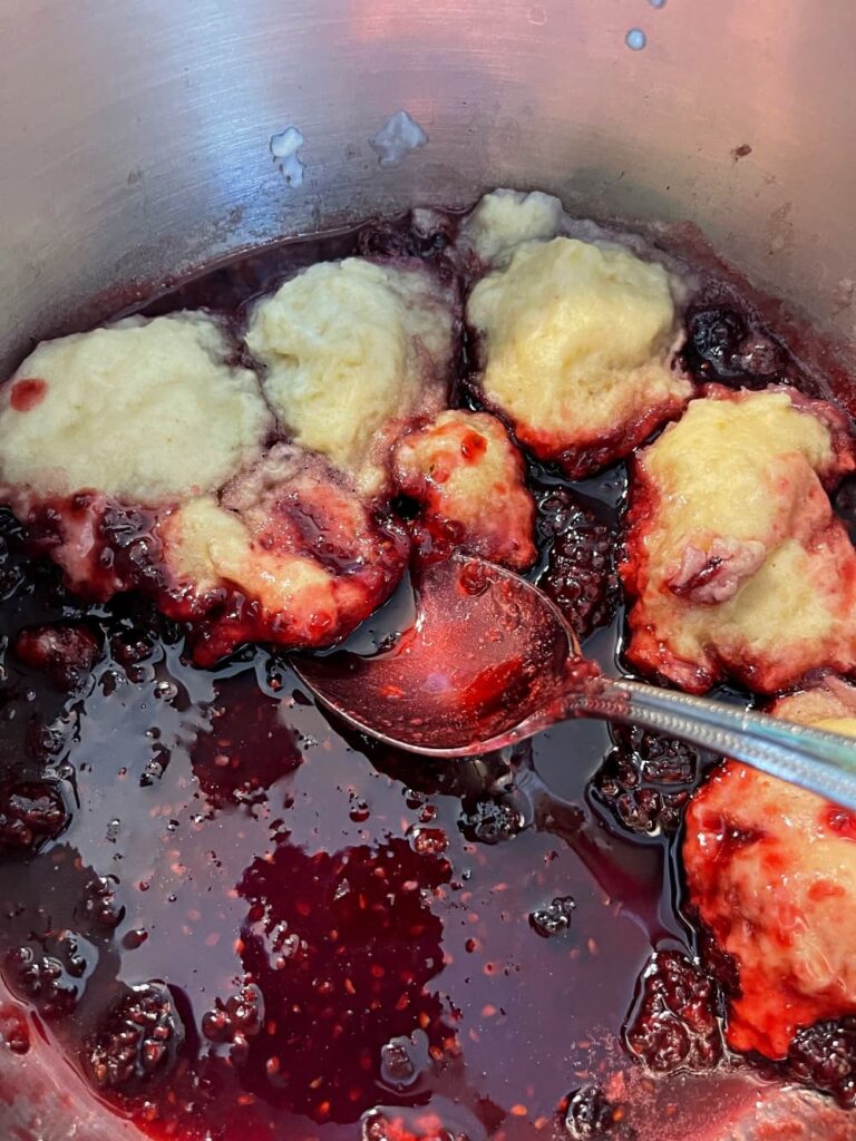blackberry dumplings in pot 