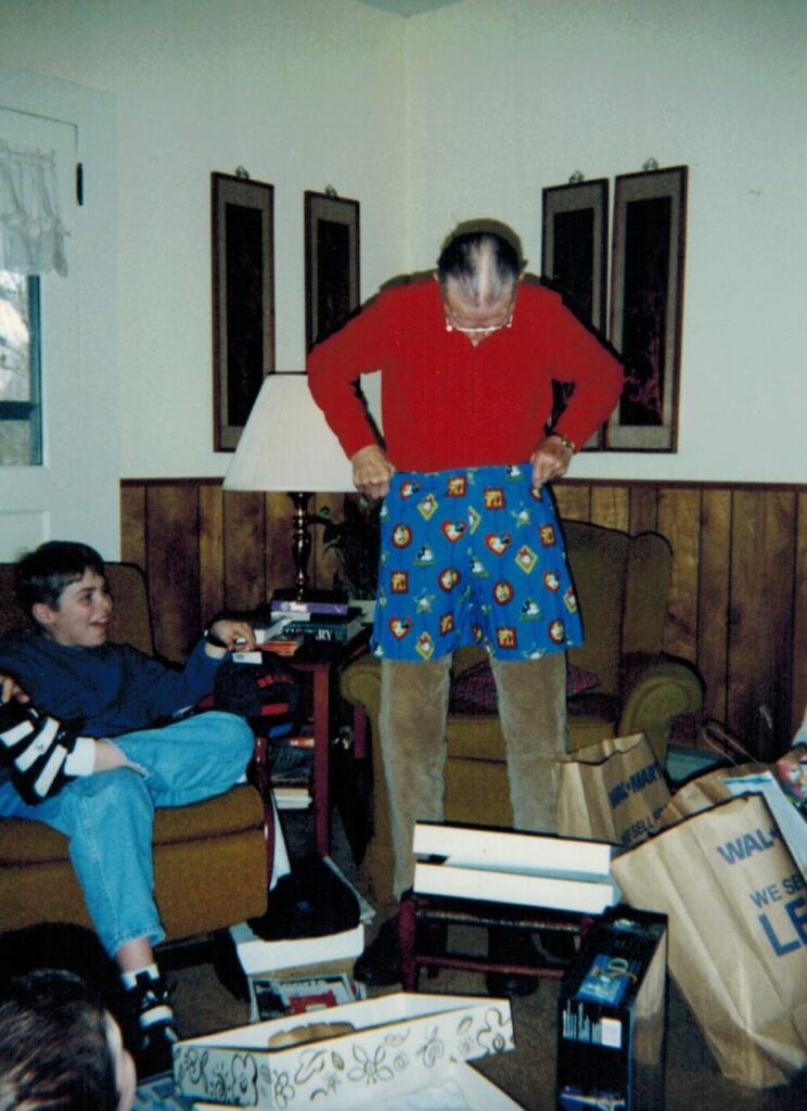 grandfather and grandson at Christmas