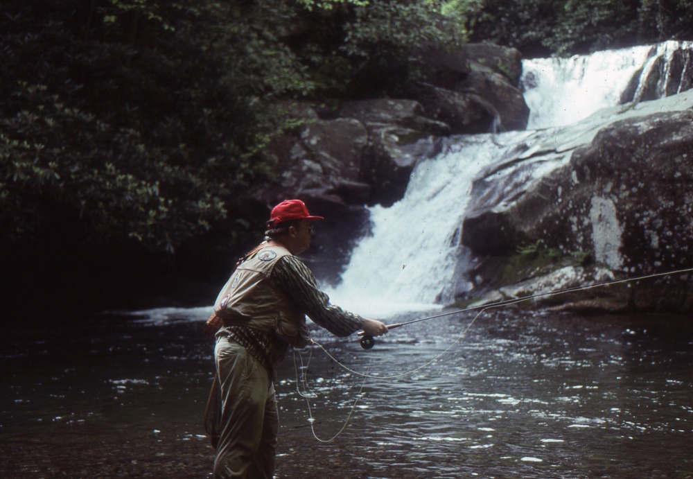 trout fishing in stream