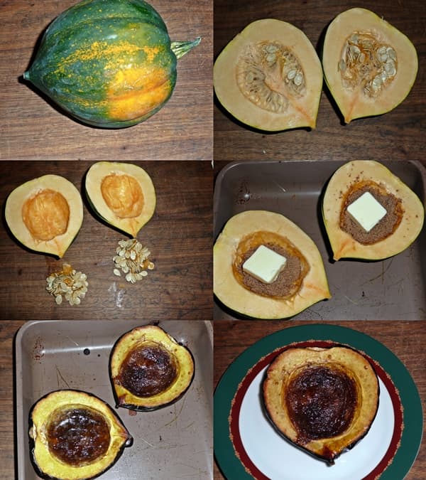 photo collage of preparing squash